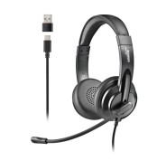 NGS VOX605-C Auriculares USB-C con Microfono - Microfono Regulable y Flexible - Almohadillas y Diadema Acolchadas - Diadema Ajustable - Control en Cable - Cable de 2m - Color Negro