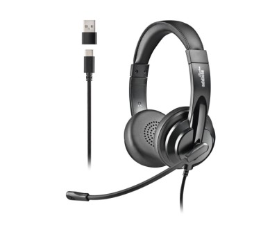 NGS VOX605-C Auriculares USB-C con Microfono - Microfono Regulable y Flexible - Almohadillas y Diadema Acolchadas - Diadema Ajustable - Control en Cable - Cable de 2m - Color Negro