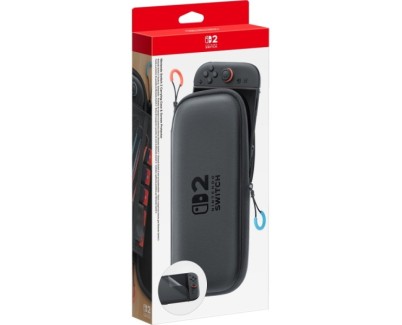 Nintendo Pack de Funda con Protector de Pantalla para Consola Nintendo Switch 2 - Proteccion Completa y Segura - Espacio para 6 Tarjetas - 2 Correas para Joy-Con - Color Negro