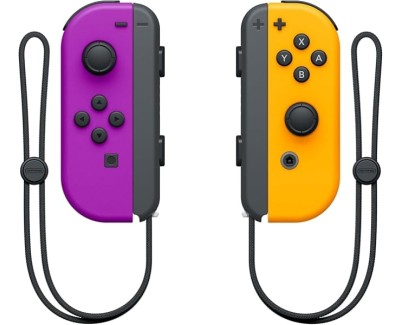 Nintendo Set de 2 Mandos Joy-Con Izquierdo/Derecho para Nintendo Switch - Autonomia hasta 20h - Vibracion HD - Sensor de Movimiento y Acelerometro - Boton de Captura - Sensor NFC para Amiibo - Camara Infrarroja - Color Morado y Naranja Neon