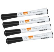 Nobo Gilde Pack de 4 Rotuladores para Pizarra Blanca - Punta Fina 1mm - Tinta con Poco Olor - Color Negro