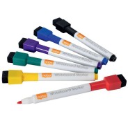 Nobo Pack con 6 Mini Rotuladores para Pizarra Blanca con Tapa Borrador Magnetica - Punta Fina 2mm - Destaca en Pizarras Blancas - Colores Surtidos