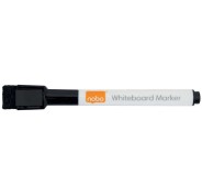 Nobo Pack de 6 Mini Rotuladores para Pizarra Blanca con Borrador Incorporado - Punta Fina de 2mm - Tapa Magnetica - Color Negro