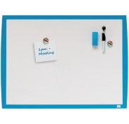 Nobo Pizarra Blanca Magnetica 585x430mm - Incluye Mini Rotulador de Pizarra, Imanes Estampados y Borrador - Color Azul