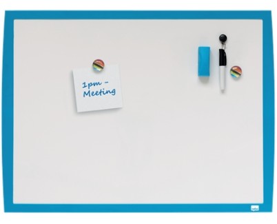 Nobo Pizarra Blanca Magnetica 585x430mm - Incluye Mini Rotulador de Pizarra, Imanes Estampados y Borrador - Color Azul