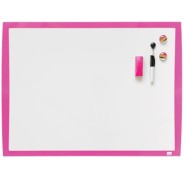 Nobo Pizarra Blanca Magnetica 585x430mm - Incluye Mini Rotulador de Pizarra, Imanes Estampados y Borrador - Color Fucsia