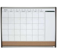 Nobo Planificador Pizarra Magnetica Pequeña con Tablero de Anuncios de Corcho 585x430mm - Semanal y Mensual - Marco Plateado y Negro - Incluye Rotulador