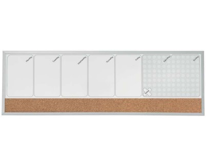Nobo Planificador Semanal de Pizarra Magnetica Peque&ntilde;a 585x190mm - Tira de Corcho - Almohadillas Adhesivas e Imanes para Montaje - Incluye Rotulador