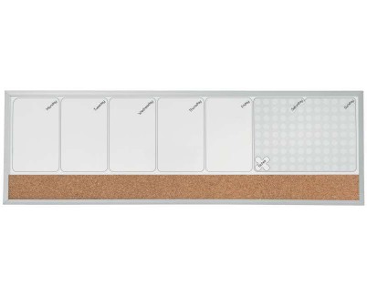 Nobo Planificador Semanal de Pizarra Magnetica Pequeña 585x190mm - Tira de Corcho - Almohadillas Adhesivas e Imanes para Montaje - Incluye Rotulador
