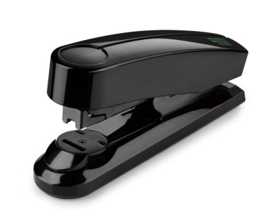 Novus B 4FC re+new Grapadora de Sobremesa - Fabricada con Plastico Reciclado - Hasta 50 Hojas - Grapado Plano Abierto, Cerrado y Clavado - Incluye 200 Grapas - Color Negro