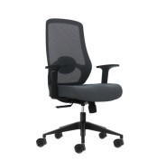 Oqonos Cherg 002 Silla de Oficina Ergonomica con Soporte Lumbar Ajustable en Altura y Profundidad, Respaldo de Malla Transpirable, Reposabrazos Fijos, Asiento Ergonomico Moldeado y Ruedas de Silicona - Gris con Estructura Negra