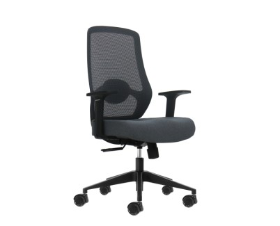 Oqonos Cherg 002 Silla de Oficina Ergonomica con Soporte Lumbar Ajustable en Altura y Profundidad, Respaldo de Malla Transpirable, Reposabrazos Fijos, Asiento Ergonomico Moldeado y Ruedas de Silicona - Gris con Estructura Negra