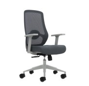 Oqonos Cherg 003 Silla de Oficina Ergonomica con Soporte Lumbar Ajustable en Altura y Profundidad, Respaldo de Malla Transpirable, Reposabrazos Fijos, Asiento Ergonomico Moldeado y Ruedas de Silicona - Gris