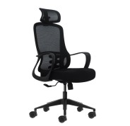 Oqonos Cherg 004 Silla de Oficina Ergonomica con Reposacabezas Cervical Ajustable, Respaldo de Malla Transpirable, Piston de Gas Clase 4, Soporte Lumbar, Reposabrazos Fijos, Asiento Ergonomico Moldeado y Ruedas de Silicona - Negro
