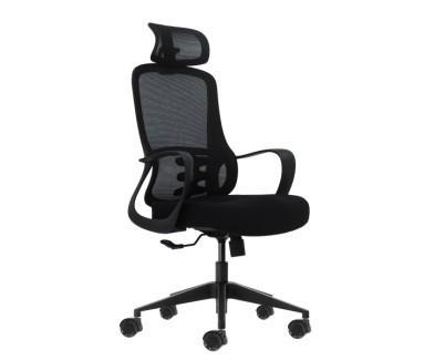 Oqonos Cherg 004 Silla de Oficina Ergonomica con Reposacabezas Cervical Ajustable, Respaldo de Malla Transpirable, Piston de Gas Clase 4, Soporte Lumbar, Reposabrazos Fijos, Asiento Ergonomico Moldeado y Ruedas de Silicona - Negro