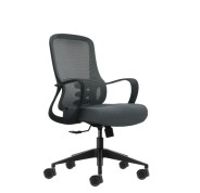 Oqonos Cherg 007 Silla de Oficina Ergonomica con Respaldo de Malla Transpirable, Piston de Gas Clase 4, Soporte Lumbar, Reposabrazos Fijos, Asiento Ergonomico Moldeado y Ruedas de Silicona - Gris con Estructura Negra