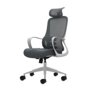 Oqonos Cherg 008 Silla de Oficina Ergonomica con Reposacabezas Cervical Ajustable, Respaldo de Malla Transpirable, Piston de Gas Clase 4, Soporte Lumbar, Reposabrazos Fijos, Asiento Ergonomico Moldeado y Ruedas de Silicona - Gris