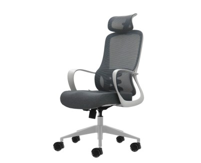 Oqonos Cherg 008 Silla de Oficina Ergonomica con Reposacabezas Cervical Ajustable, Respaldo de Malla Transpirable, Piston de Gas Clase 4, Soporte Lumbar, Reposabrazos Fijos, Asiento Ergonomico Moldeado y Ruedas de Silicona - Gris