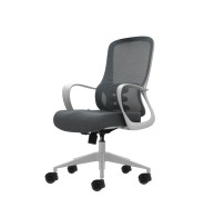 Oqonos Cherg 009 Silla de Oficina Ergonomica con Respaldo de Malla Transpirable, Piston de Gas Clase 4, Soporte Lumbar, Reposabrazos Fijos, Asiento Ergonomico Moldeado y Ruedas de Silicona - Gris