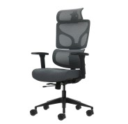 Oqonos Cherg 011 Silla de Oficina Ergonomica con Reposacabezas Cervical Ajustable, Respaldo y Asiento de Malla Elastica, Reposabrazos 4D, Asiento Deslizable Ergonomico Moldeado y Ruedas de Silicona - Gris con Estructura Negra