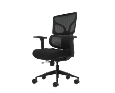 Oqonos Cherg 012 Silla de Oficina Ergonomica con Respaldo y Asiento de Malla Elastica, Reposabrazos 4D, Asiento Deslizable Ergonomico Moldeado y Ruedas de Silicona - Negro