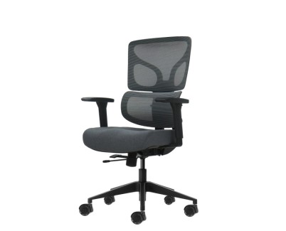 Oqonos Cherg 013 Silla de Oficina Ergonomica con Respaldo y Asiento de Malla Elastica, Reposabrazos 4D, Asiento Deslizable Ergonomico Moldeado y Ruedas de Silicona - Gris con Estructura Negra