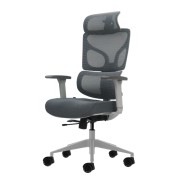 Oqonos Cherg 014 Silla de Oficina Ergonomica con Reposacabezas Cervical Ajustable, Respaldo y Asiento de Malla Elastica, Reposabrazos 4D, Asiento Deslizable Ergonomico Moldeado y Ruedas de Silicona - Gris