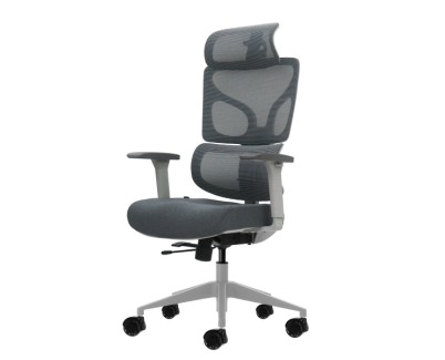 Oqonos Cherg 014 Silla de Oficina Ergonomica con Reposacabezas Cervical Ajustable, Respaldo y Asiento de Malla Elastica, Reposabrazos 4D, Asiento Deslizable Ergonomico Moldeado y Ruedas de Silicona - Gris