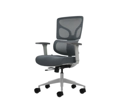 Oqonos Cherg 015 Silla de Oficina Ergonomica con Respaldo y Asiento de Malla Elastica, Reposabrazos 4D, Asiento Deslizable Ergonomico Moldeado y Ruedas de Silicona - Gris