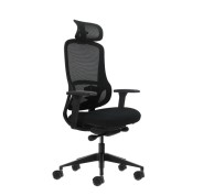 Oqonos Cherg 018 Silla de Oficina Ergonomica con Reposacabezas Cervical Ajustable, Mecanismo Autobalanceado, Reposabrazos 4D, Asiento Deslizable y Ruedas de Silicona - Negro