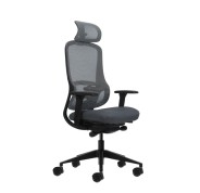 Oqonos Cherg 019 Silla de Oficina Ergonomica con Reposacabezas Cervical Ajustable, Mecanismo Autobalanceado, Reposabrazos 4D, Asiento Deslizable y Ruedas de Silicona - Gris con Estructura Negra