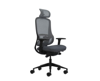 Oqonos Cherg 019 Silla de Oficina Ergonomica con Reposacabezas Cervical Ajustable, Mecanismo Autobalanceado, Reposabrazos 4D, Asiento Deslizable y Ruedas de Silicona - Gris con Estructura Negra