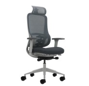 Oqonos Cherg 022 Silla de Oficina Ergonomica con Reposacabezas Cervical Ajustable, Mecanismo Autobalanceado, Reposabrazos 4D, Asiento Deslizable y Ruedas de Silicona - Gris