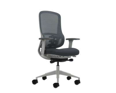 Oqonos Cherg 023 Silla de Oficina Ergonomica con Mecanismo Autobalanceado, Reposabrazos 4D, Asiento Deslizable y Ruedas de Silicona - Gris