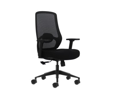 Oqonos Cherg 024 Silla de Oficina Ergonomica con Soporte Lumbar Ajustable en Altura y Profundidad, Reposabrazos 4D, Piston de Gas Clase 4, Asiento Ergonomico Moldeado y Ruedas de Silicona - Negro