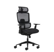 Oqonos Cherg 027 Silla de Oficina Ergonomica con Reposacabezas Cervical Ajustable, Respaldo y Asiento de Malla Elastica, Respaldo Regulable en Altura, Lumbar Ajustable, Reposabrazos 4D y Ruedas de Silicona - Negro