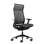Oqonos Cherg 028 Silla de Oficina Ergonomica con Respaldo y Asiento de Malla Elastica, Mecanismo Autobalanceado, Reposabrazos 4D, Asiento Deslizable y Ruedas de Silicona - Negro