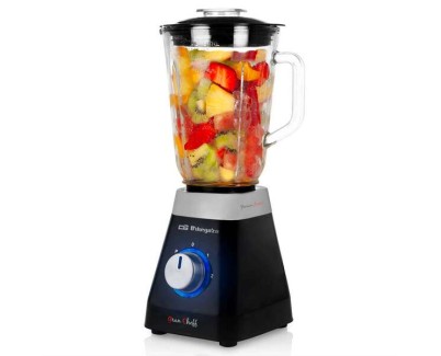 Orbegozo BV 6400 Batidora de Vaso Acero Inoxidable - Potente Motor 500W - Jarra de Cristal 1L - Cuchillas de Titanio - 2 Velocidades + Pulse - Sistema de Seguridad - Ideal para Smoothies y Cocteles