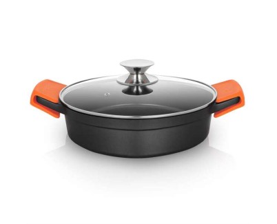 Orbegozo CDB Cacerola Baja Serie 2.8L - Aluminio Fundido Indeformable - Asas de Silicona - Tapa de Cristal Templado - Antiadherente Pfoa - Apta para Todo Tipo de Fuegos Segura - Practica y Versatil