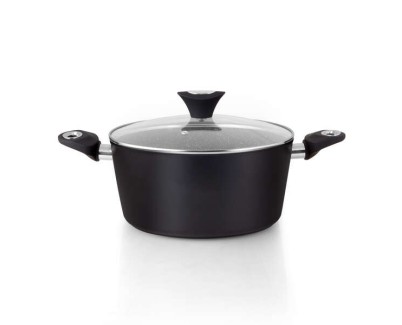 Orbegozo CFM 2022 Fundicook Cacerola de Aluminio Forjado con Capacidad de 5.09L - Antiadherente Libre de Pfoa - Mango Ergonomico y Tapa de Cristal Templado - Facil Limpieza