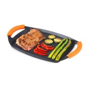Orbegozo GDB 3600 Plancha Grill de Aluminio Fundido - Recubrimiento de Piedra Antiadherente - Asas de Goma Extraibles - Apto para Lavavajillas - Diseño Ergonomico