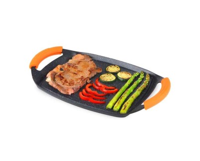 Orbegozo GDB 3600 Plancha Grill de Aluminio Fundido - Recubrimiento de Piedra Antiadherente - Asas de Goma Extraibles - Apto para Lavavajillas - Diseño Ergonomico