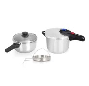 Orbegozo HP 4566 Olla Rapida de Acero Inoxidable - Dos Ollas con Sistema de Seguridad - Fondo Termo Difusor - Selector Gradual de Presion - Accesorio para Cocinar al Vapor