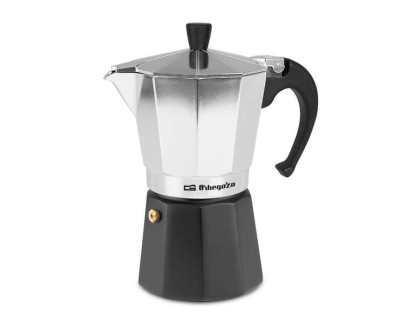 Orbegozo KFM 630 Cafetera de Aluminio - Prepara 6 Tazas de Cafe en Minutos - Mango Ergonomico para un Manejo Seguro - Valvula de Seguridad para Tranquilidad
