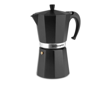 Orbegozo KFN 1210 Cafetera de Aluminio Negra - Capacidad para 12 Tazas - Mango Ergonomico - Valvula de Seguridad - Facil de Limpiar - Dise&ntilde;o Atractivo