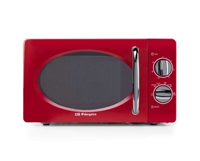 Orbegozo MI 2020 Microondas Vintage Rojo - 20L - 700W - 6 Niveles de Potencia - Temporizador 30min - Descongelacion Rapida - Dise&ntilde;o A&ntilde;os 60