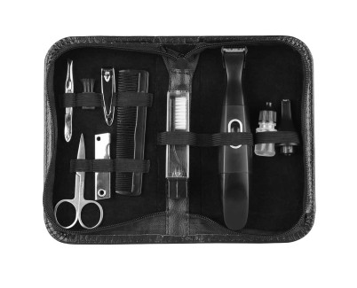 Orbegozo Set Masculino de Viaje Corta Pelos - Completo Kit de Aseo Personal para Hombres - Recorta y Afeita Todas Las Areas del Cuerpo - Funcionamiento Seco-Humedo - Alta Calidad y Portabilidad