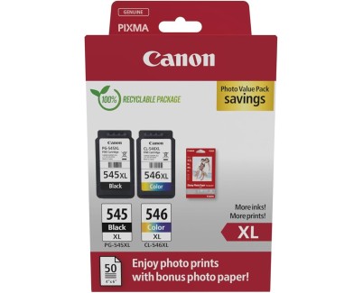 Original Canon PG-545XL / CL-546XL Pack de 2 Cartuchos de Tinta + 50 Hojas de Papel Fotografico - 8286B011