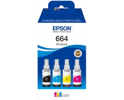 Original Epson 664 Pack de 4 Botellas de Tinta C13T664640