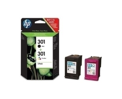 ORIGINAL HP 301 Negro + Color Pack de 2 Cartuchos de Tinta - N9J72AE